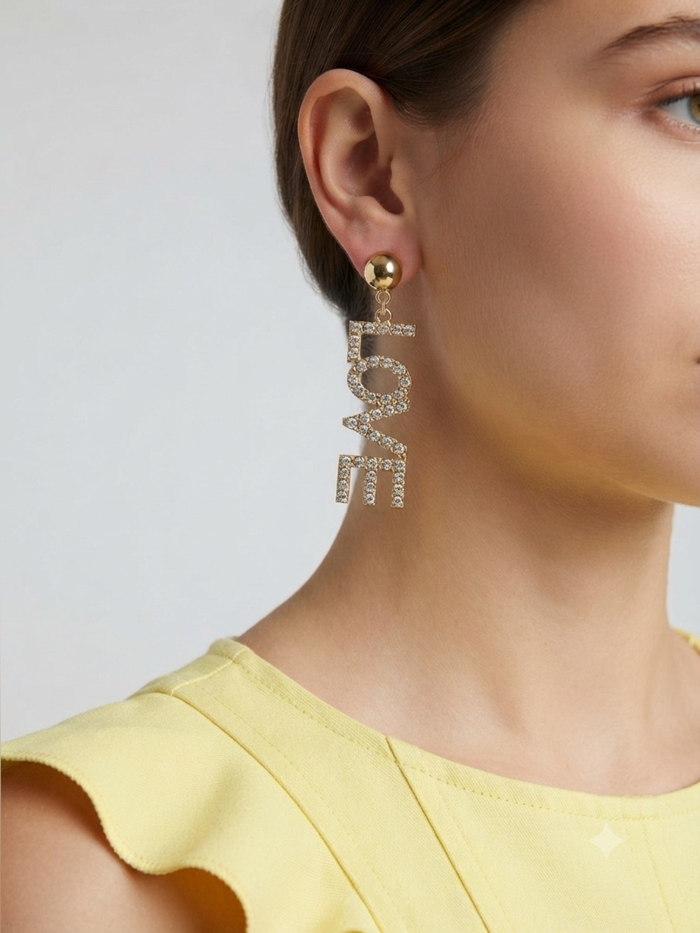 Gold Tone Rhinestone LOVE Clip On Earrings